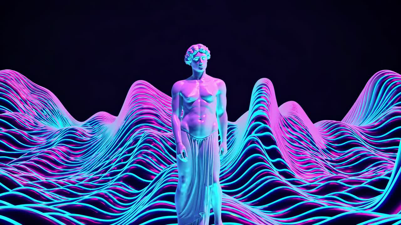 네온 레트로 풍경 의 고대 동상