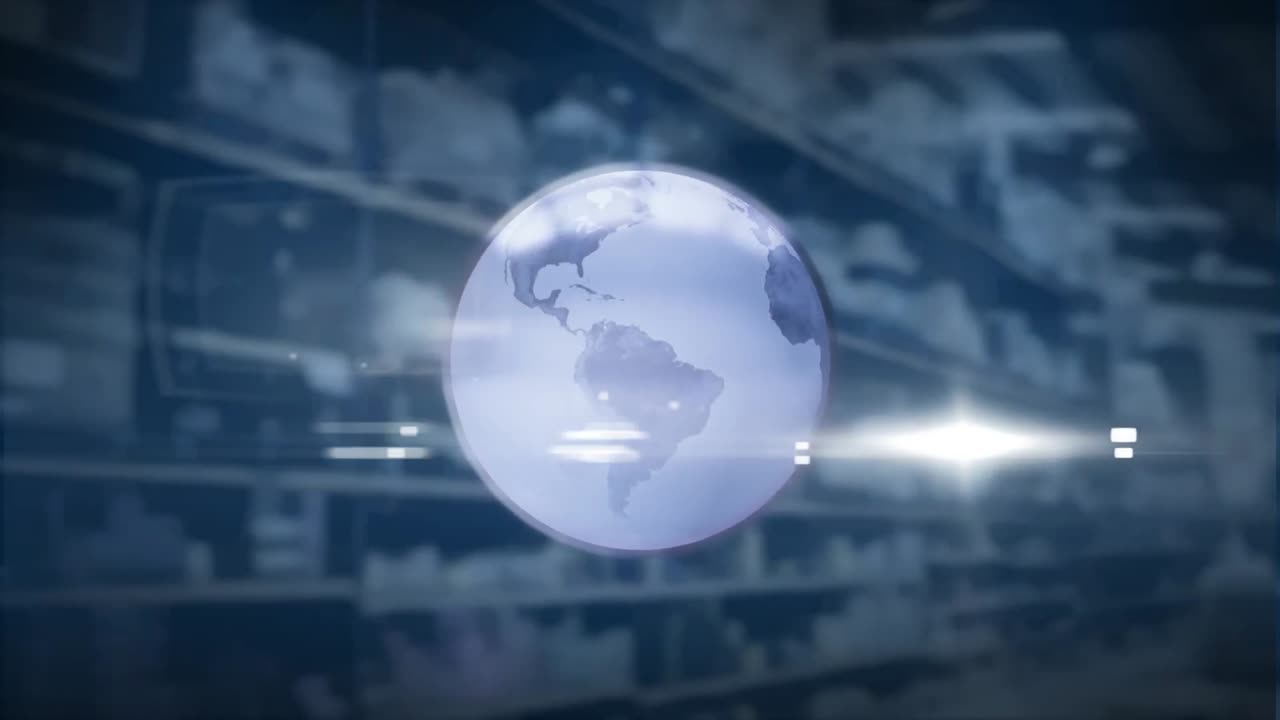 배경 에 있는 창고 에 대한 빛 의 점 과 회전 하는 지구