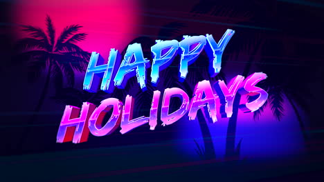 Happy-Holidays-with-tropical-palms-and-neon-light-in-night