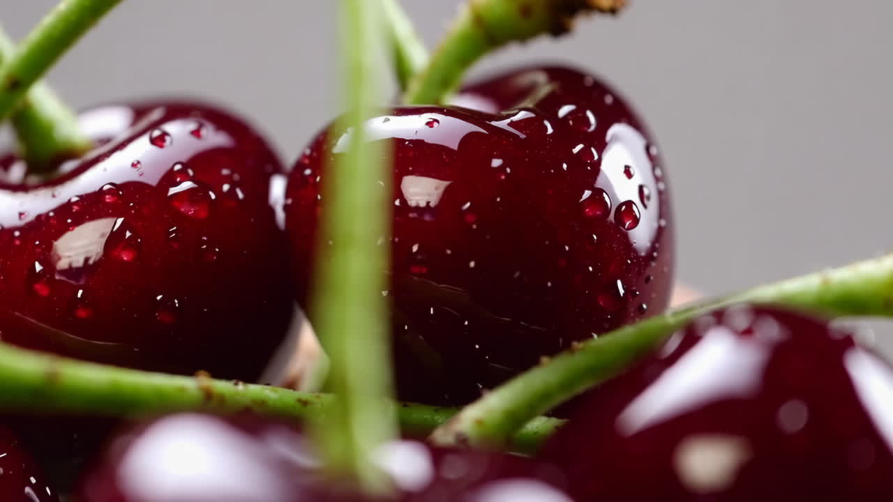 Primo piano di ciliegie fresche e bagnate
