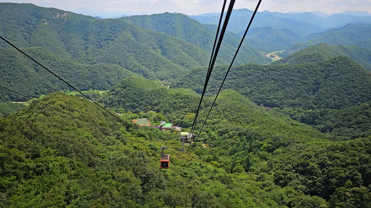 Aerial View of Mountains from a Cable Car