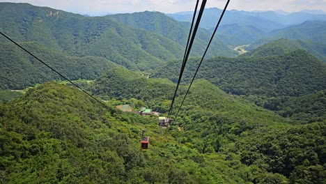 aerial view of mountains from a cable car