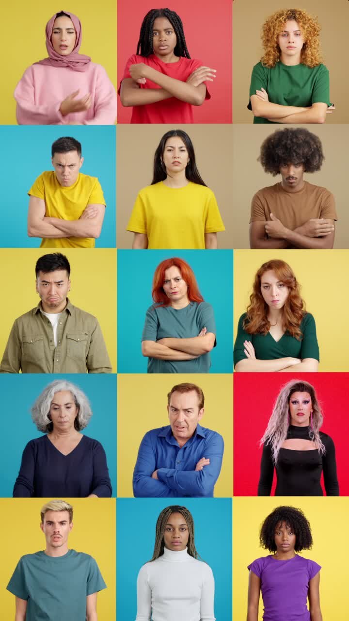 Ritratti di un gruppo eterogeneo di persone arrabbiate