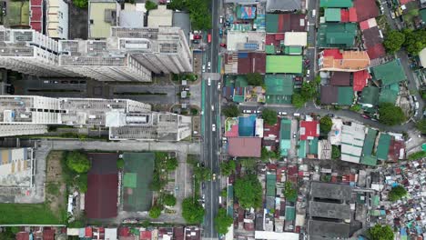 Top-Down-View-of-Cityscape-West-Crame,-Quezon-City,-Manila,-Philippines