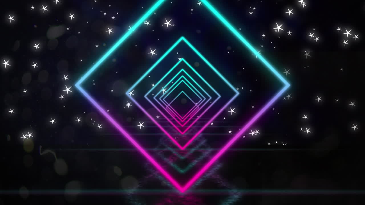 빛과 기하학적 배경 위에 움직이는 다채로운 기하학적 모양의 애니메이션