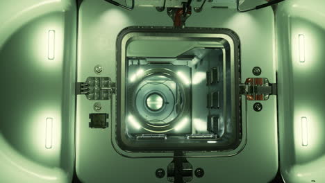 interior de una escotilla de una nave espacial