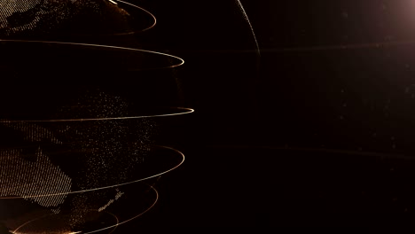 esfera abstracta. recortada. puntos dorados conectados con líneas. interfaz de globalización. el planeta se mueve en el lado izquierdo. 4k.