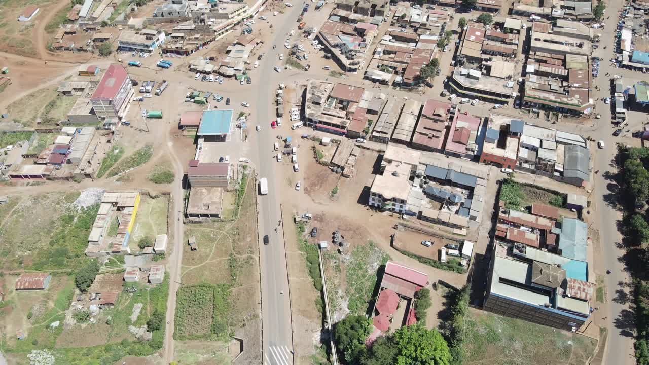 Aerial top down of developing African town Loitokitok, Kenya