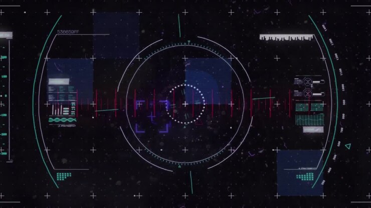 Animation of scope scanning and data processing over squares on black background