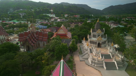 aerial view of a thai temple complex