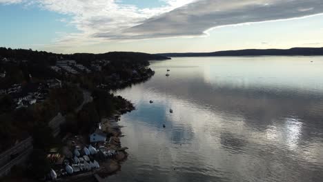 aerial view of katten beach where you can see the multicolored houses of oslo, norway, the forest surrounds