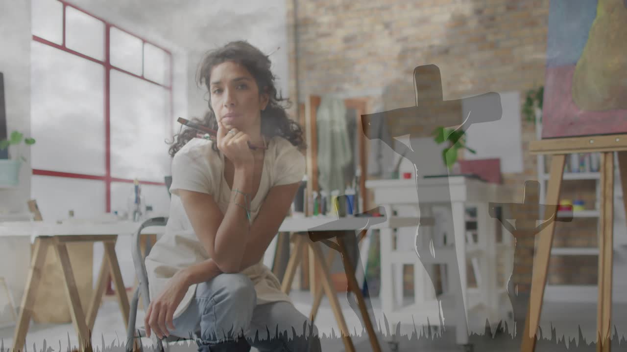 Vertikal video: Ramme 3 ber kvinne om å flytte blikket mens overlegg stiger for å vise kunstfokus.