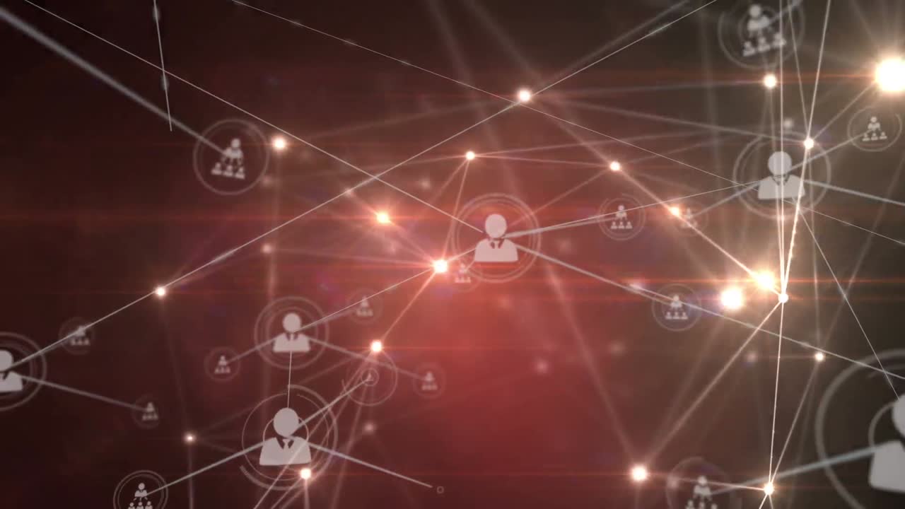 animación de la red de conexiones con iconos en un fondo brillante
