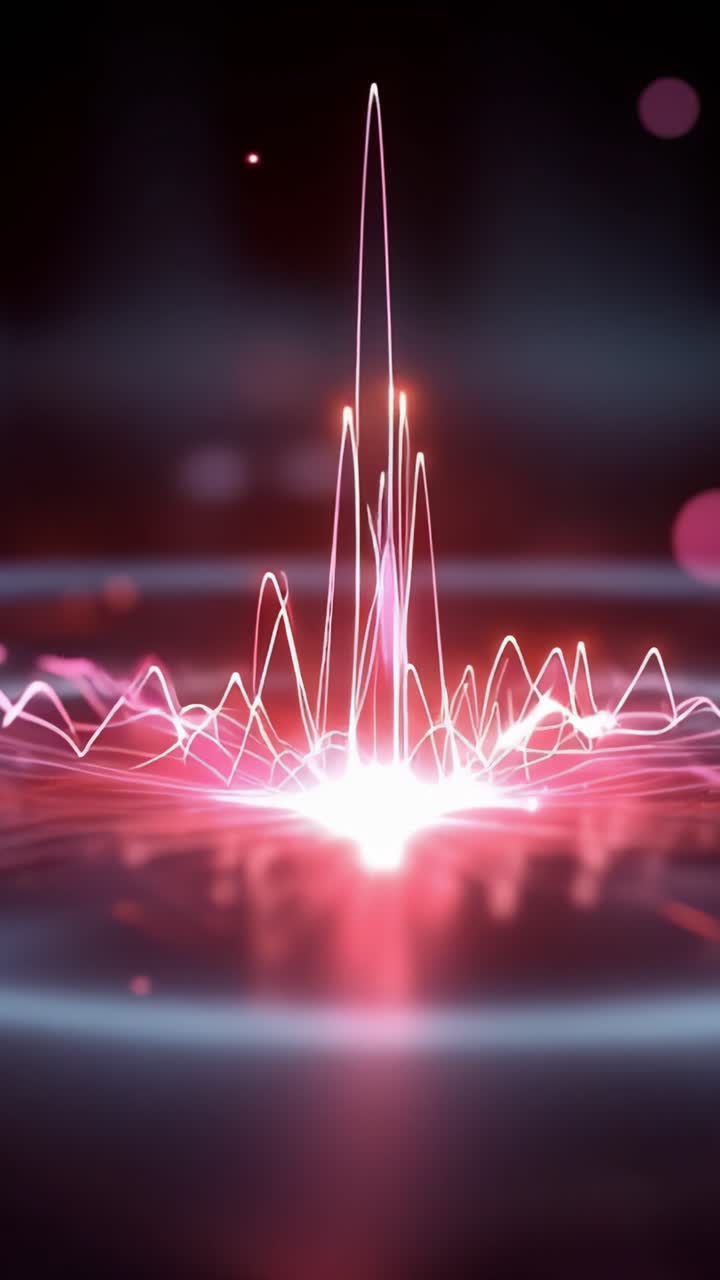 Vibrant Red and Pink Wave Patterns Emerge from a Central Point, Creating a Stunning Visual Display of Energy and Light Dynamics in a Surreal Abstract Format