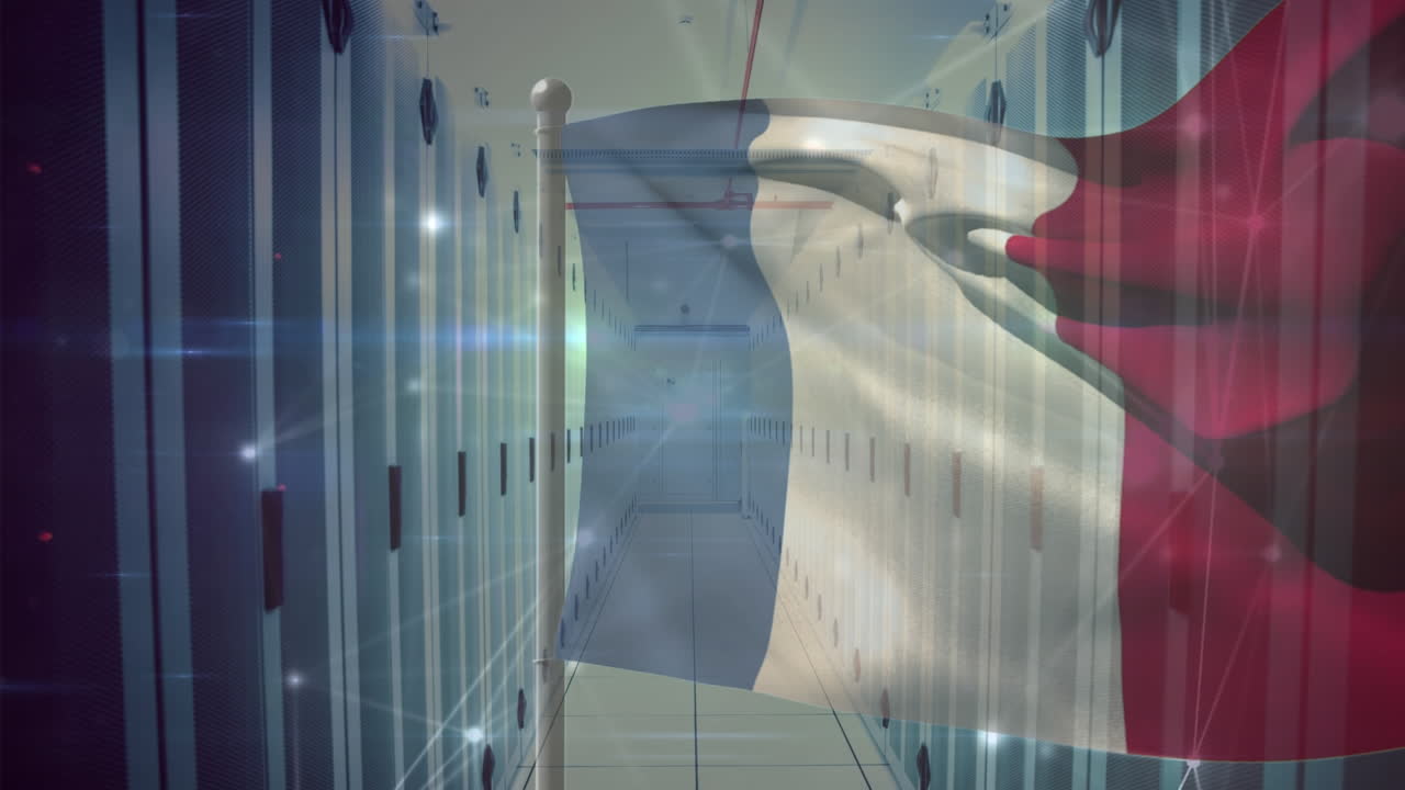 Animation of flag of france over server room