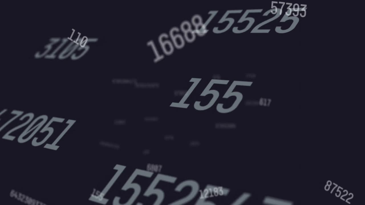 animación digital de múltiples números cambiantes que se mueven y flotan contra un fondo azul