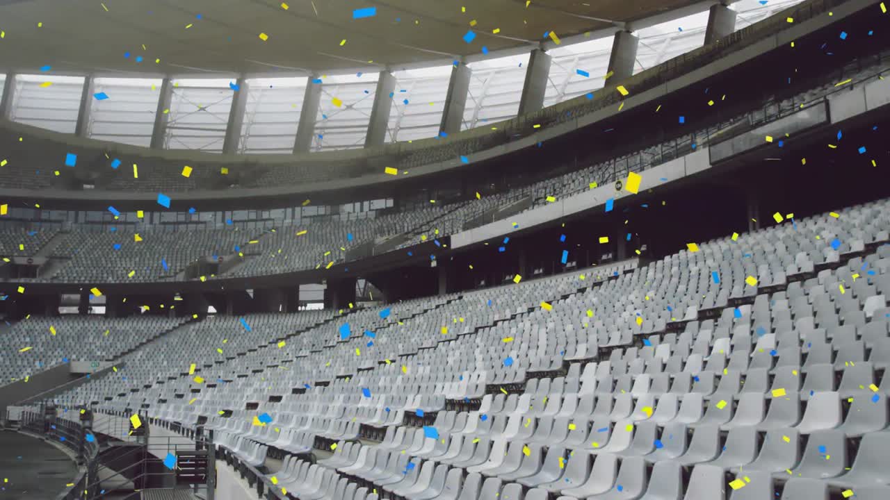 animación de confeti cayendo sobre el estadio
