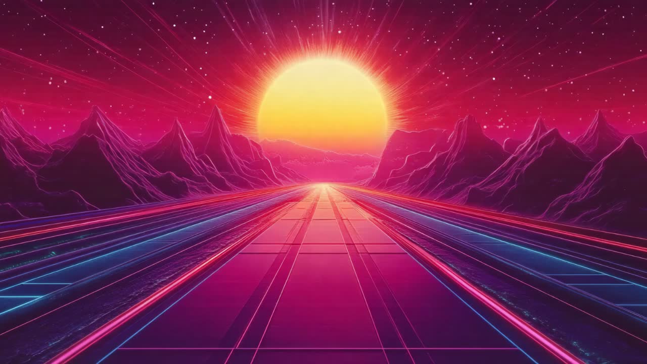 Retro Futuristic Sunset Road
