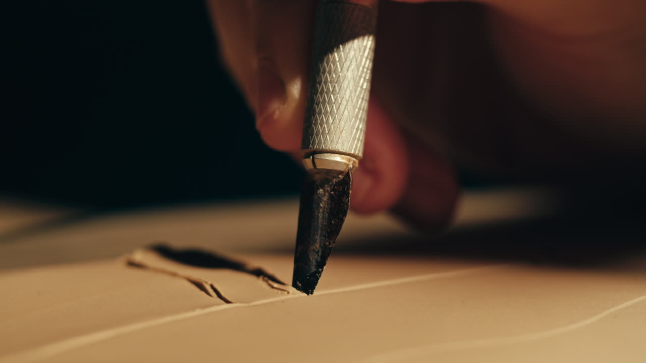 Close-up view of leather carving/clay sculpting