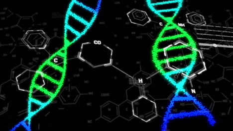 dna strands and molecular structures, scientific data processing animation