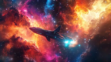 futuristic spaceship in a colorful nebula