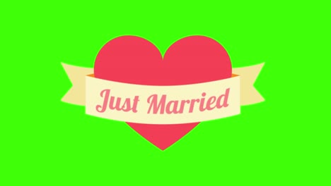 wedding icon of a heart with a just married sign popping up on the green screen