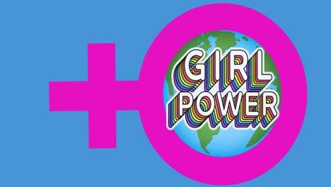 composition of text girls power, over globe in female symbol
