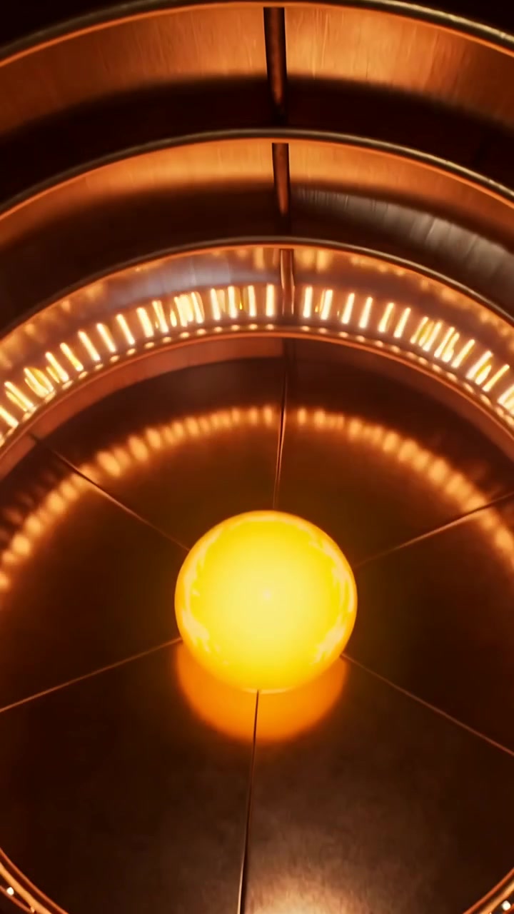 Video verticale: Panoramica della telecamera che mostra una lampada luminosa che sale in un tunnel con nervature, anello, riflesso