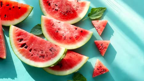 sliced watermelon on a blue background