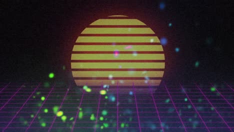 animación del sol resplandeciente con el mapa 3d moviéndose en la cuadrícula
