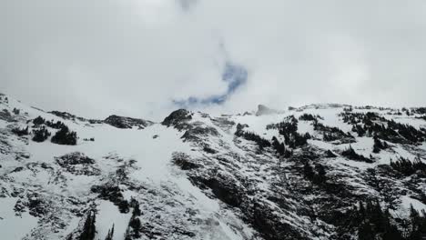 paisaje montañoso rocoso nevado con árboles