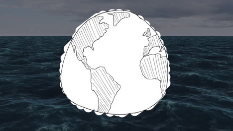 animation of globe spinning over seascape