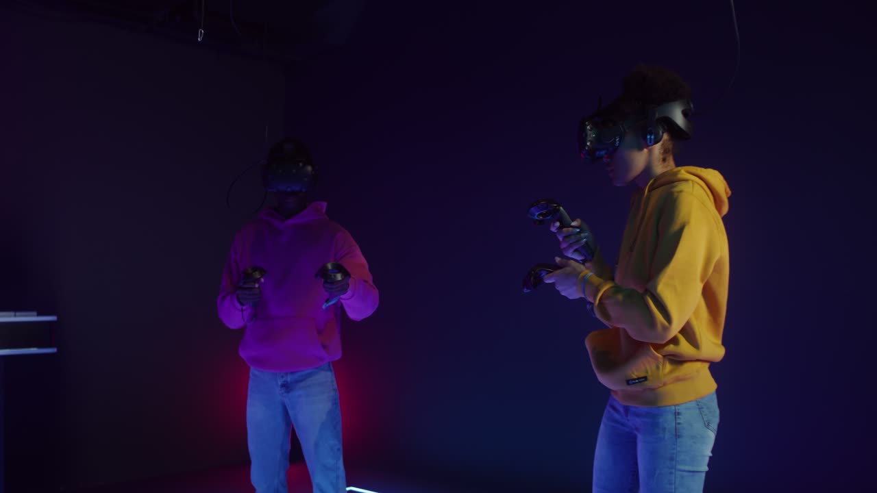 People experiencing virtual reality with VR headsets