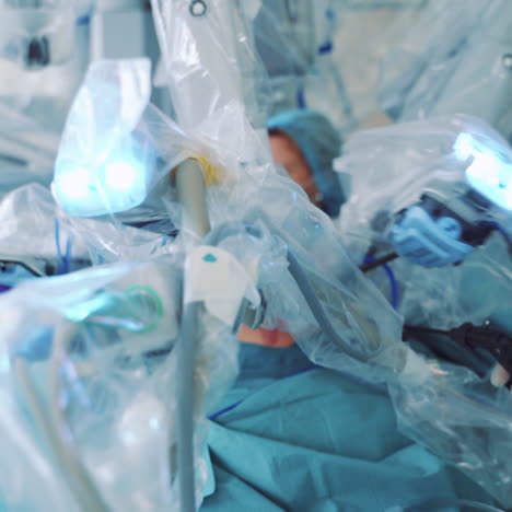 robot for minimally invasive operations controlled by the surgeon. medical robot da vinci.