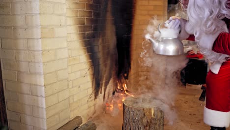 steaming old kettle. steam coming out of the kettle at christmas