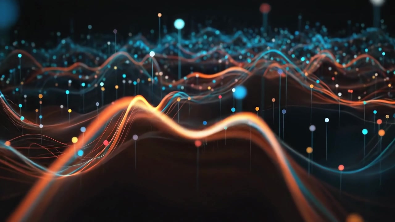Abstract Digital Data Visualization with Glowing Waves and Connecting Particles