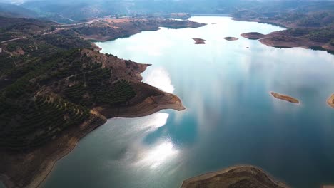 aerial view of blue dragon river, portugal, 4k