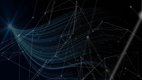 creating abstract digital network, flowing blue lines with interconnected nodes animation