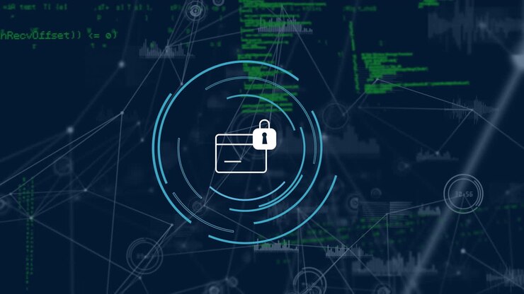 Animation of data processing on blue background