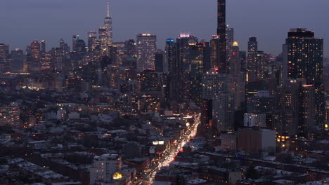 Aerial view of Downtown Brooklyn at night. Shot in New York City