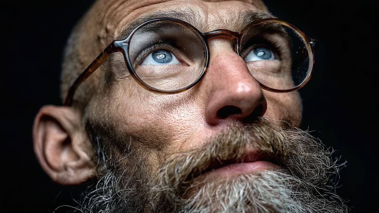 A Portrait of Introspection: Capturing the Intricate Details and Expressions of a Man with Glasses, Showcasing His Thoughtful Gaze and Distinctive Beard