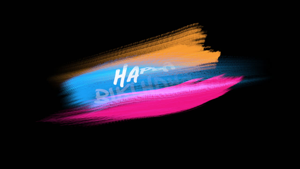 다채로운 페인트가 검은색 배경에 장난스러운 생일 메시지를 찍습니다.