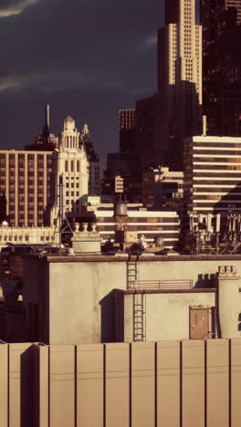 cityscape with skyscrapers at sunset