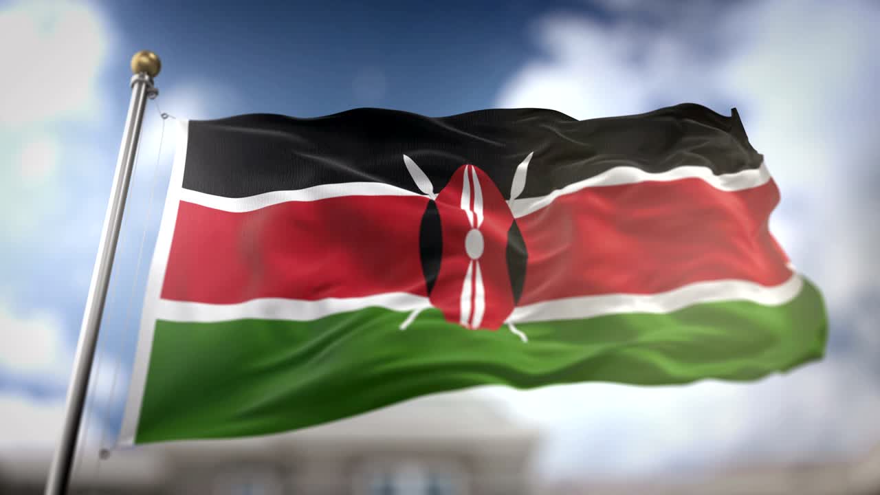 Kenya Flag Waving Slow Motion 3D Rendering Blue Sky Background ...
