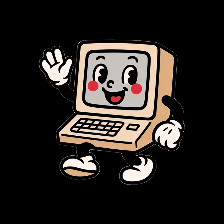 Retro Cartoon Computer Character Waving and Walking