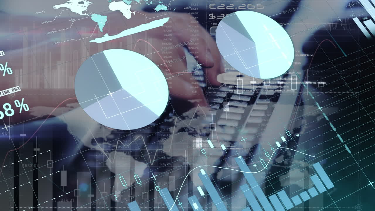 animación del procesamiento de datos financieros sobre el hombre utilizando computadora