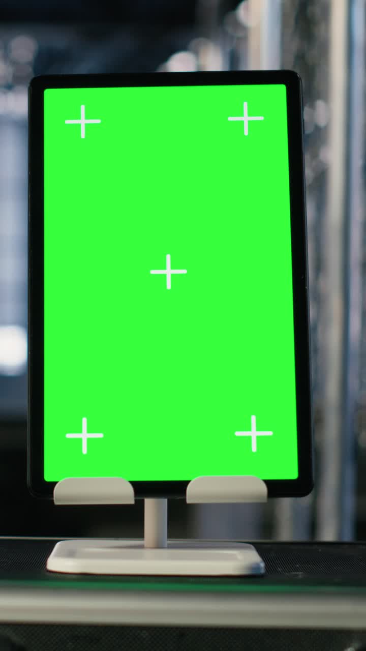 Vertical Video Vertical green screen in a heavy industry factory features metallic pipes