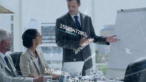 animation of numbers processing over diverse business people in office