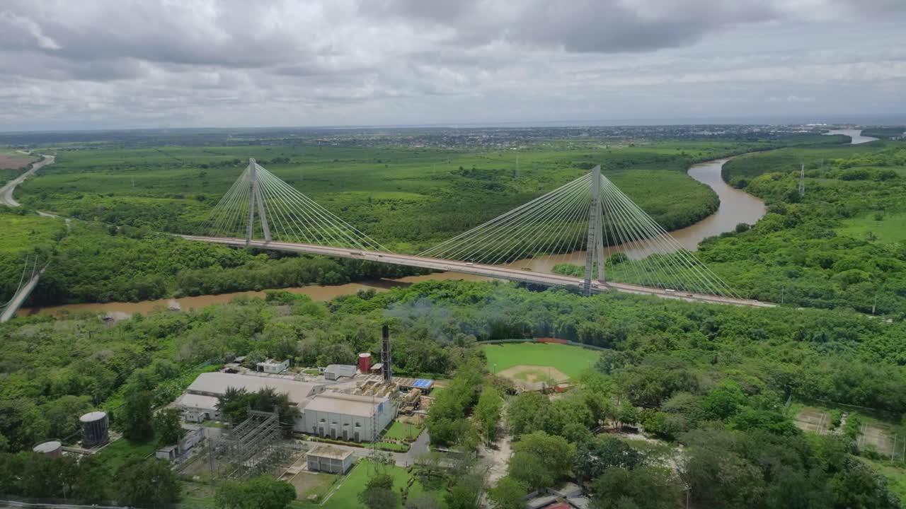 Aerial approach of Mauricio Baez bridge in Dominican Republic