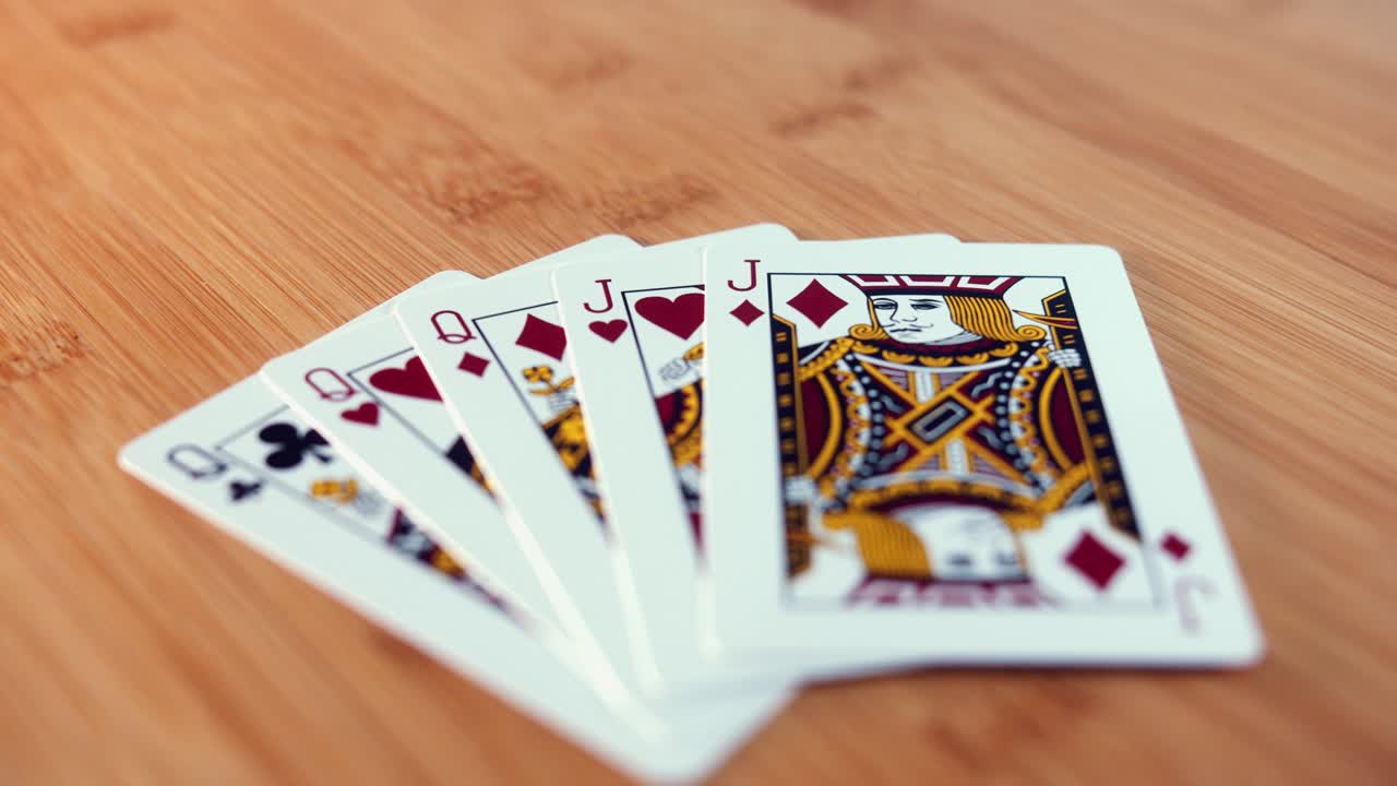 Close Interior Static Shot of Full House Cards on a Spinner